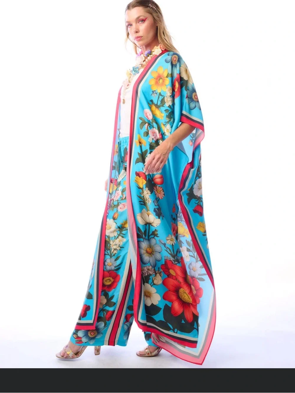 H98.NWT Aratta Floral Garden Vibrant Floral Turquoise Kaftan $219 - Picture 5 of 7